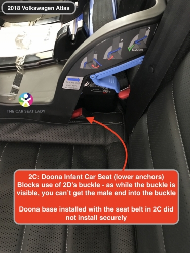 2018 Volkswagen Atlas Doona in 2C doesnt work seat belt or lower anchors for different reasons